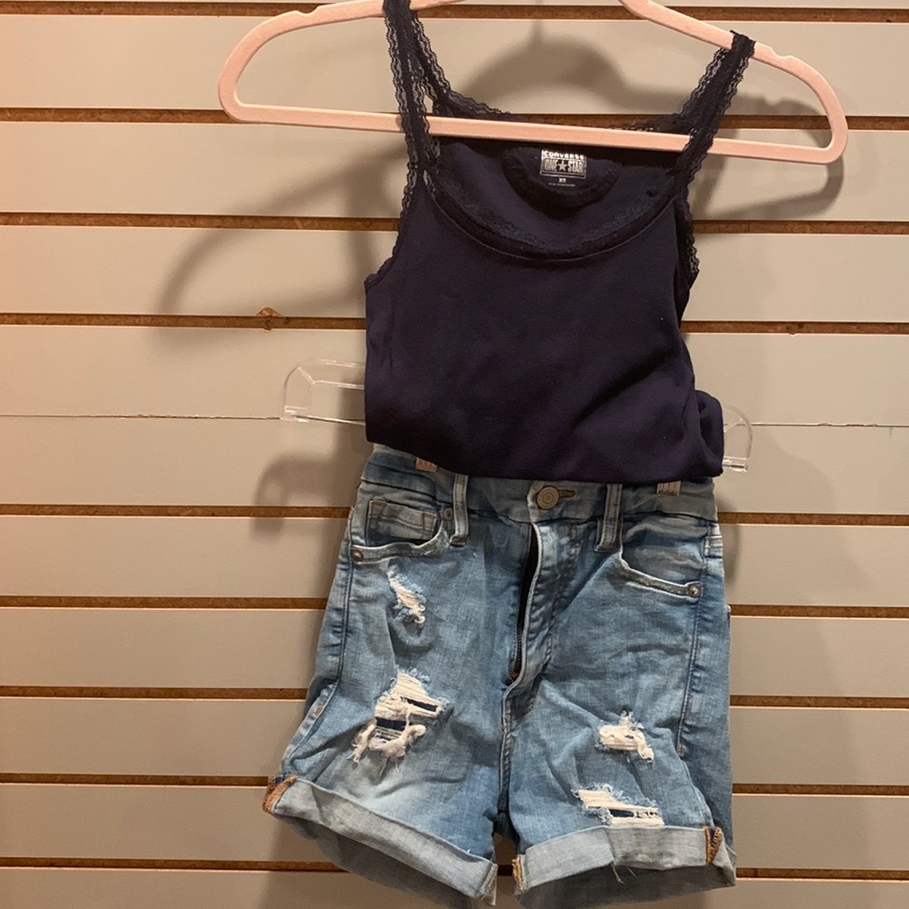 Abercrombie 00 denim shorts w XS converse tank top in Navy. Both for 1 price!!